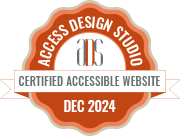 A badge from Access Design Studio certifying an accessible website for December 2024.